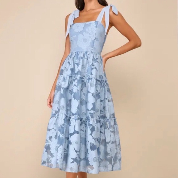 Lulus Dresses & Skirts - Lulu’s Blue Floral Tiered Tie Strap Midi Dress